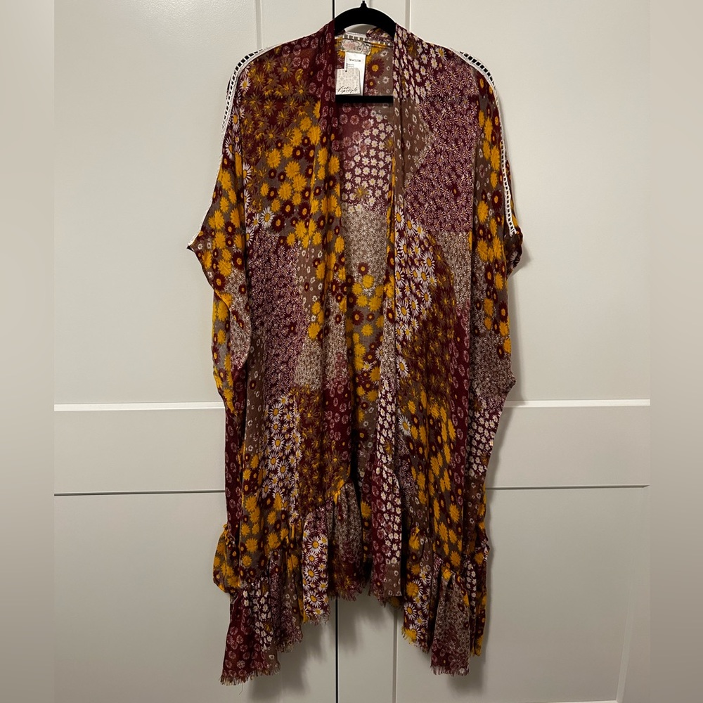 Free People Red & Yellow Multi Color Kimono